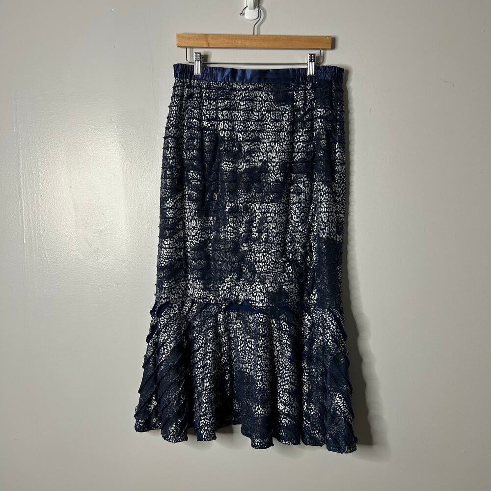 Nubiano Tiered Midi Skirt Womens 10 Animal Print Whimsical Fairy Grunge y2k Blue